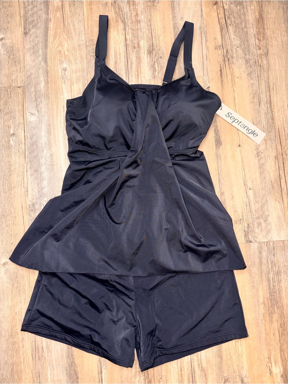 Septangle Black Tankini Top with Matching Swim Shorts